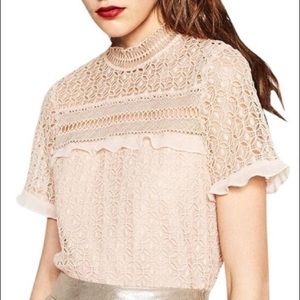 Zara Nude-Pink High Collar Blouse